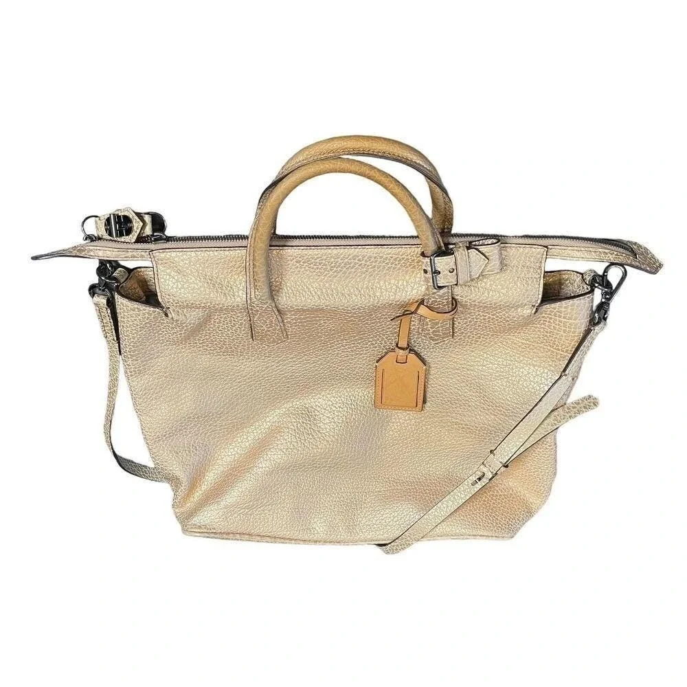 Reed Krakoff Metallic Textured Leather Satchel Crossbody Shoulder‎ Bag Gold